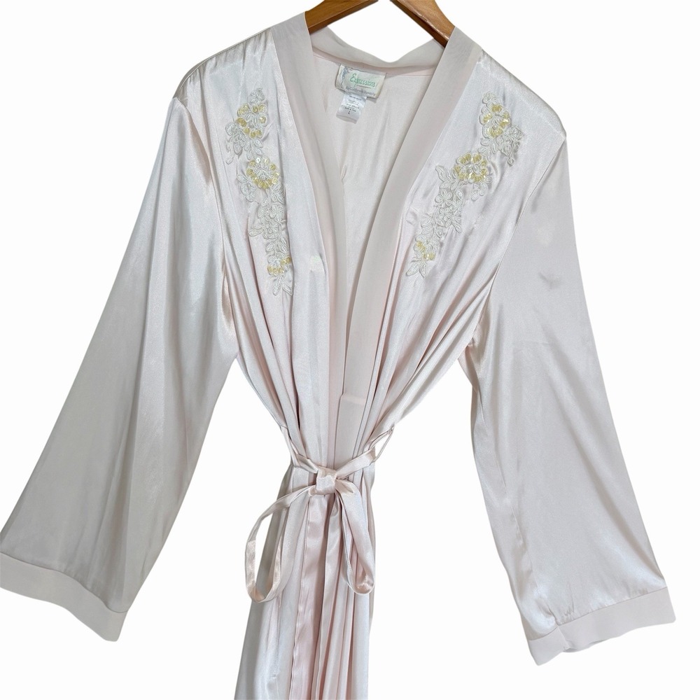 90s VTG Expressions California Dynasty Long Pink Satin Robe Coquette Balletcore